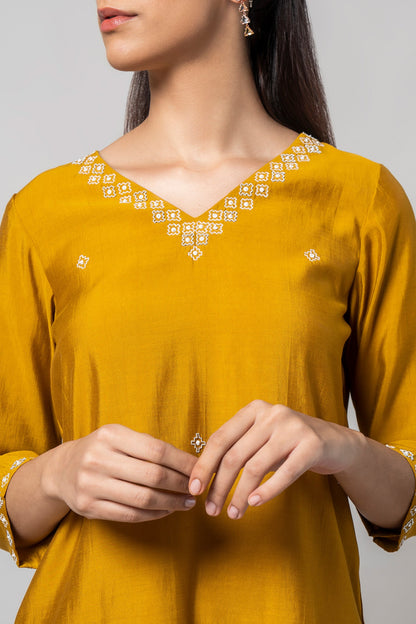 Satin Sheen Gold Kurta Set