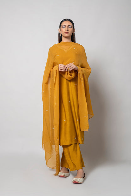 Satin Sheen Gold Kurta Set