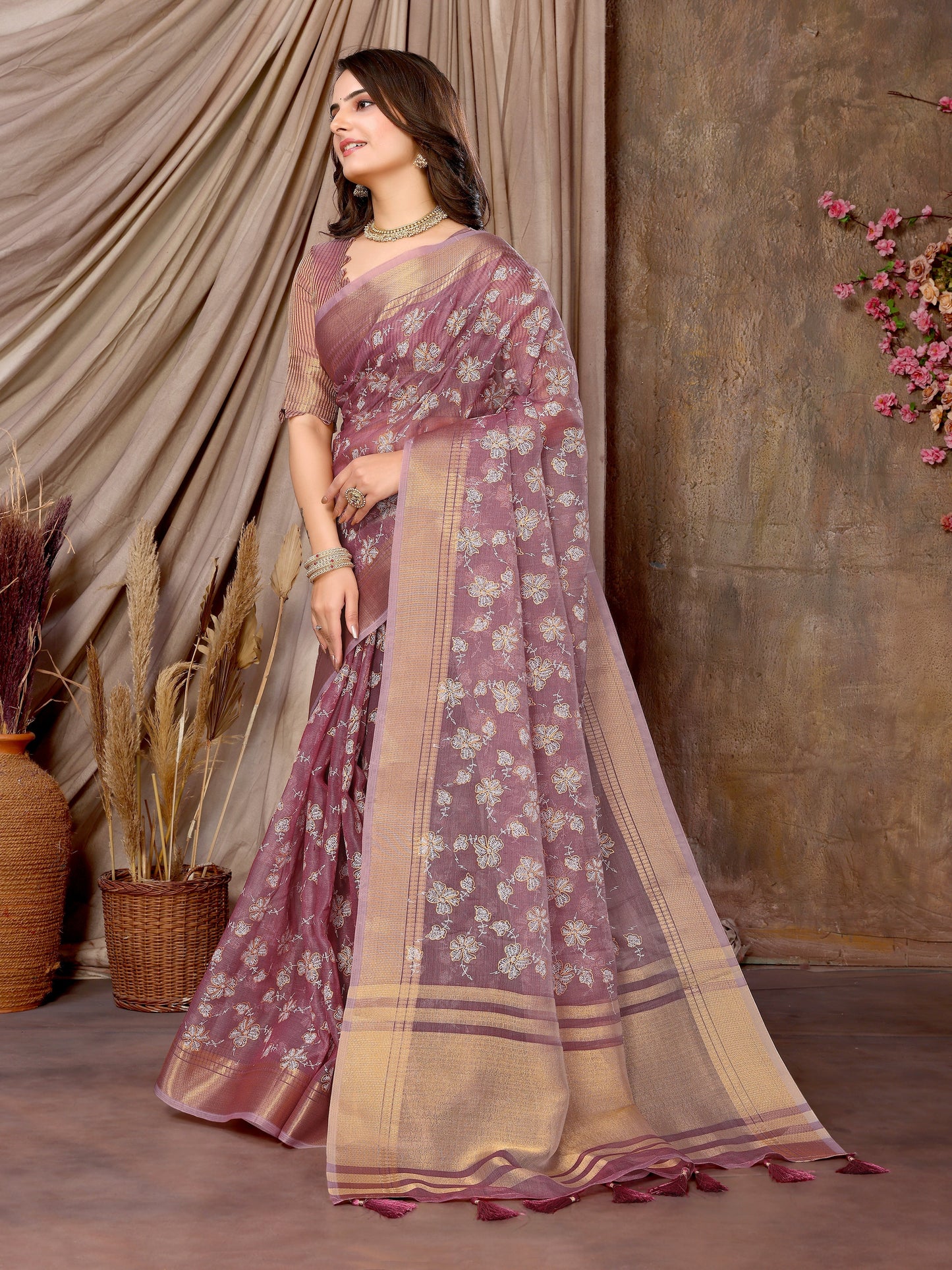 Dhiyona GR Women's Florence Lavender Khadi Silk Saree