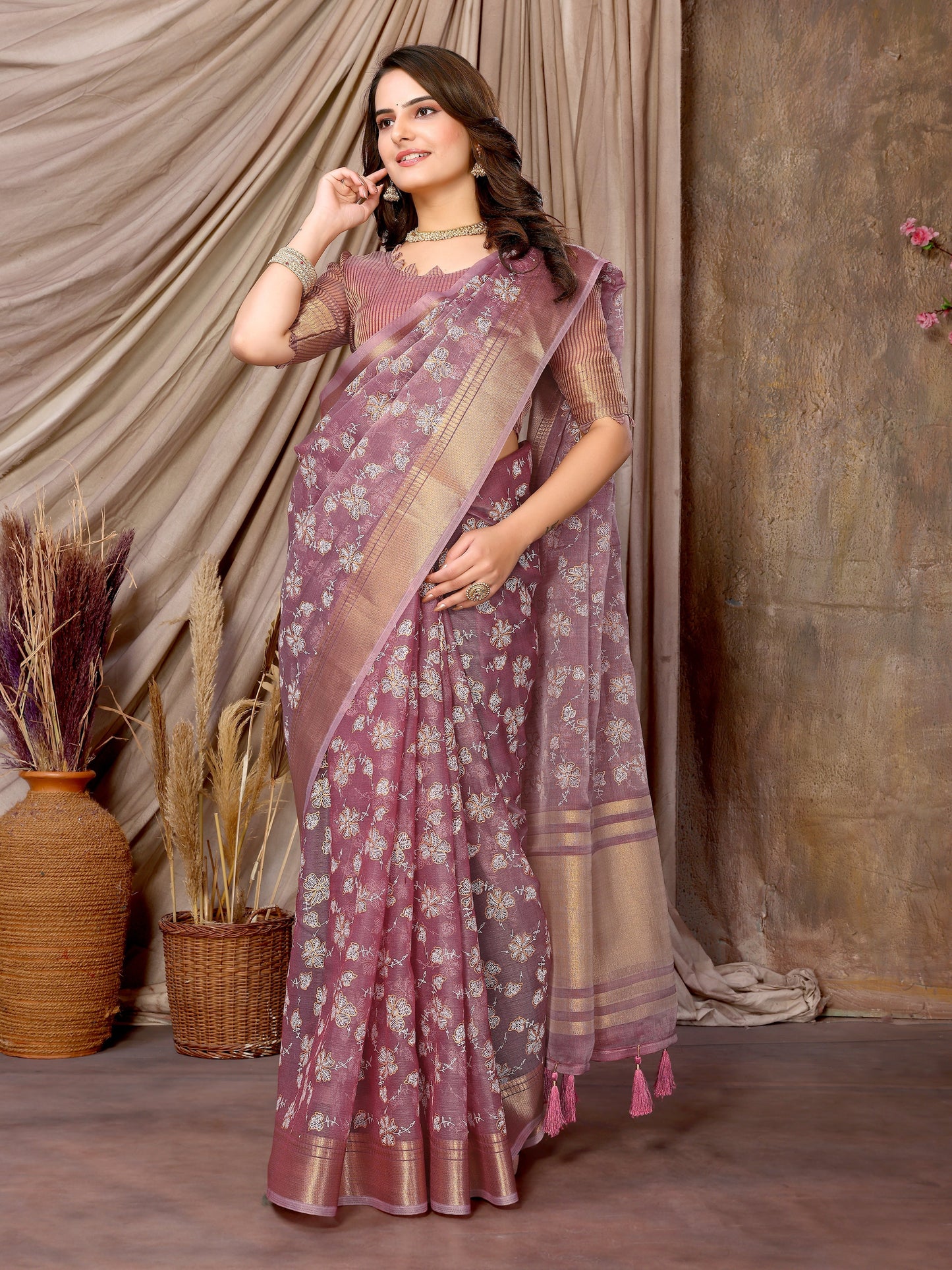 Dhiyona GR Women's Florence Lavender Khadi Silk Saree