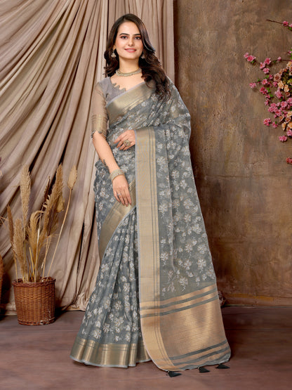 Dhiyona GR Women's Florence Grey Khadi Silk Saree