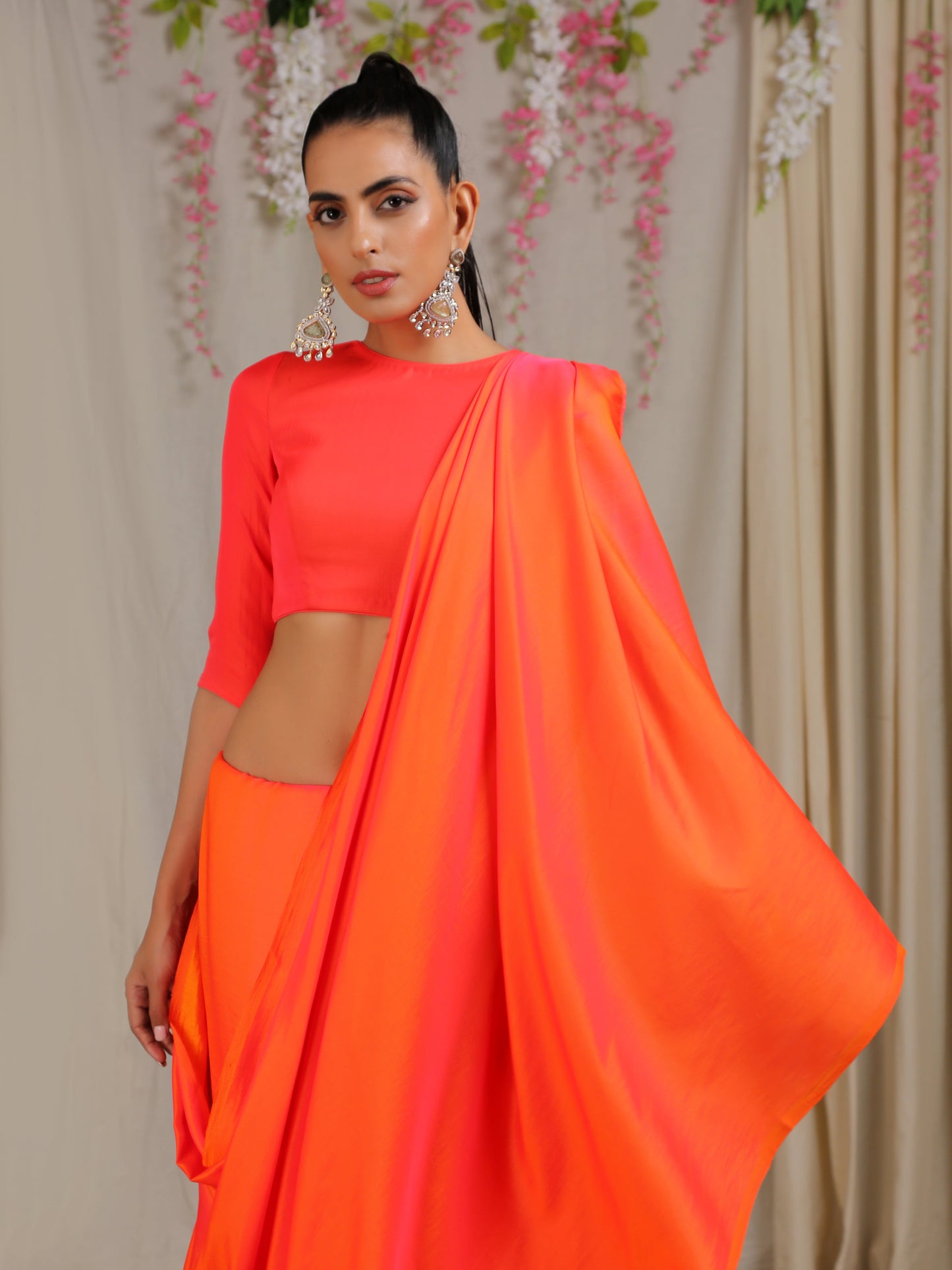 Dhiyona ST Blouse - Pink & Orange Paradise Satin 3/4th Sleeve