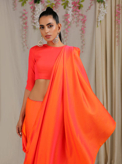 Dhiyona ST Blouse - Pink & Orange Paradise Satin 3/4th Sleeve