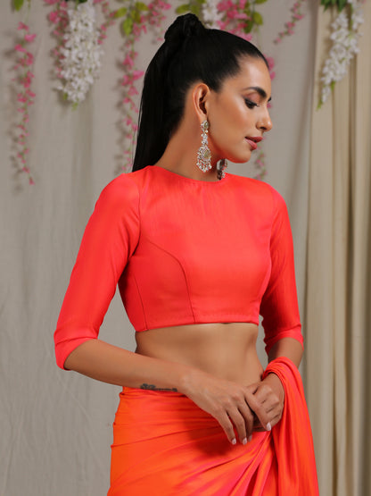 Dhiyona ST Blouse - Pink & Orange Paradise Satin 3/4th Sleeve