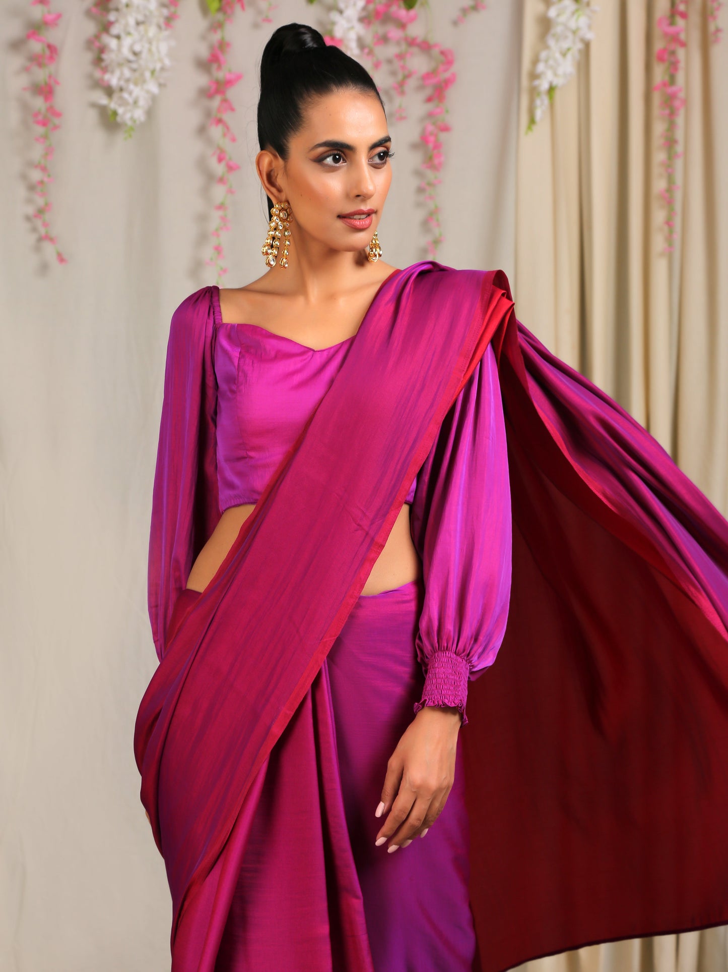 Dhiyona ST Blouse - Plum Satin Off Shoulder