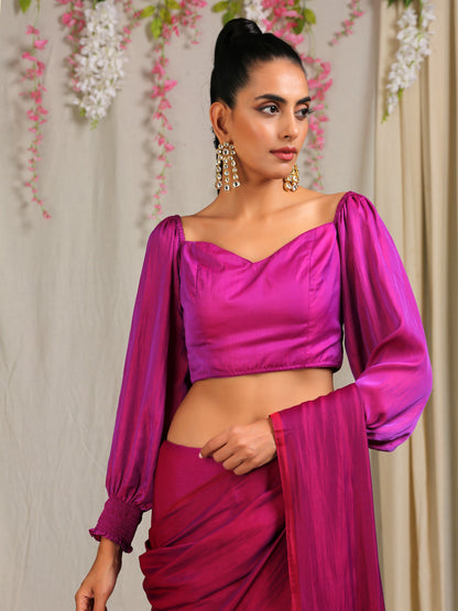 Dhiyona ST Blouse - Plum Satin Off Shoulder