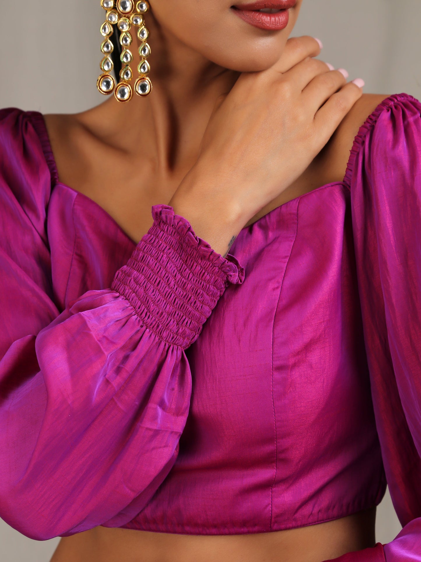 Dhiyona ST Blouse - Plum Satin Off Shoulder