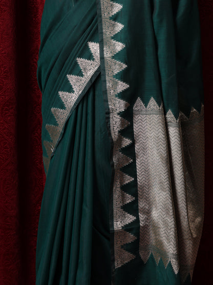 Dhiyona ST Emerald Temple Pure Silk Saree with Blouse Fabric