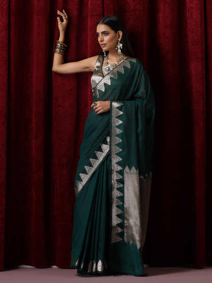 Dhiyona ST Emerald Temple Pure Silk Saree with Blouse Fabric