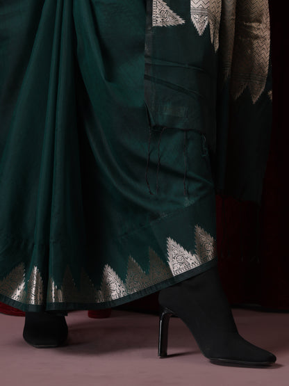 Dhiyona ST Emerald Temple Pure Silk Saree with Blouse Fabric