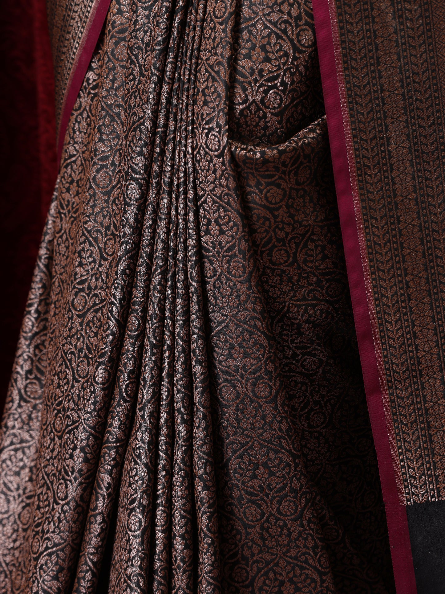 Dhiyona ST Banarasi Black Purple Jaal Silk Saree with Blouse Fabric