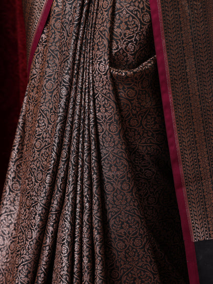 Dhiyona ST Banarasi Black Purple Jaal Silk Saree with Blouse Fabric