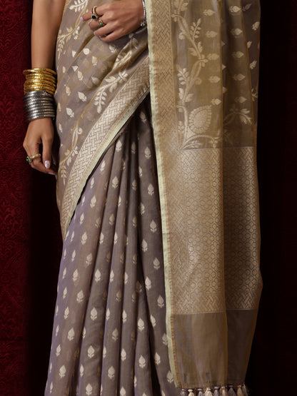 Dhiyona ST Scindia Grey Cotton Silk Dual Shade Saree with Blouse Fabric