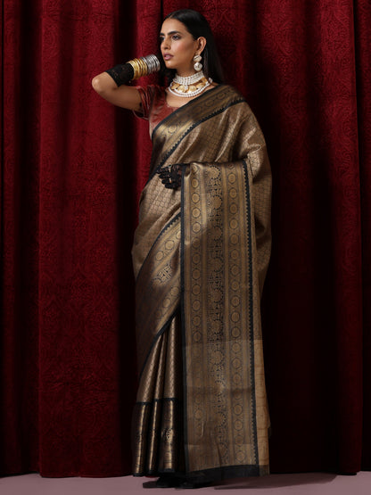 Dhiyona ST Beige Jacquard Saree with Black Border with Blouse Fabric