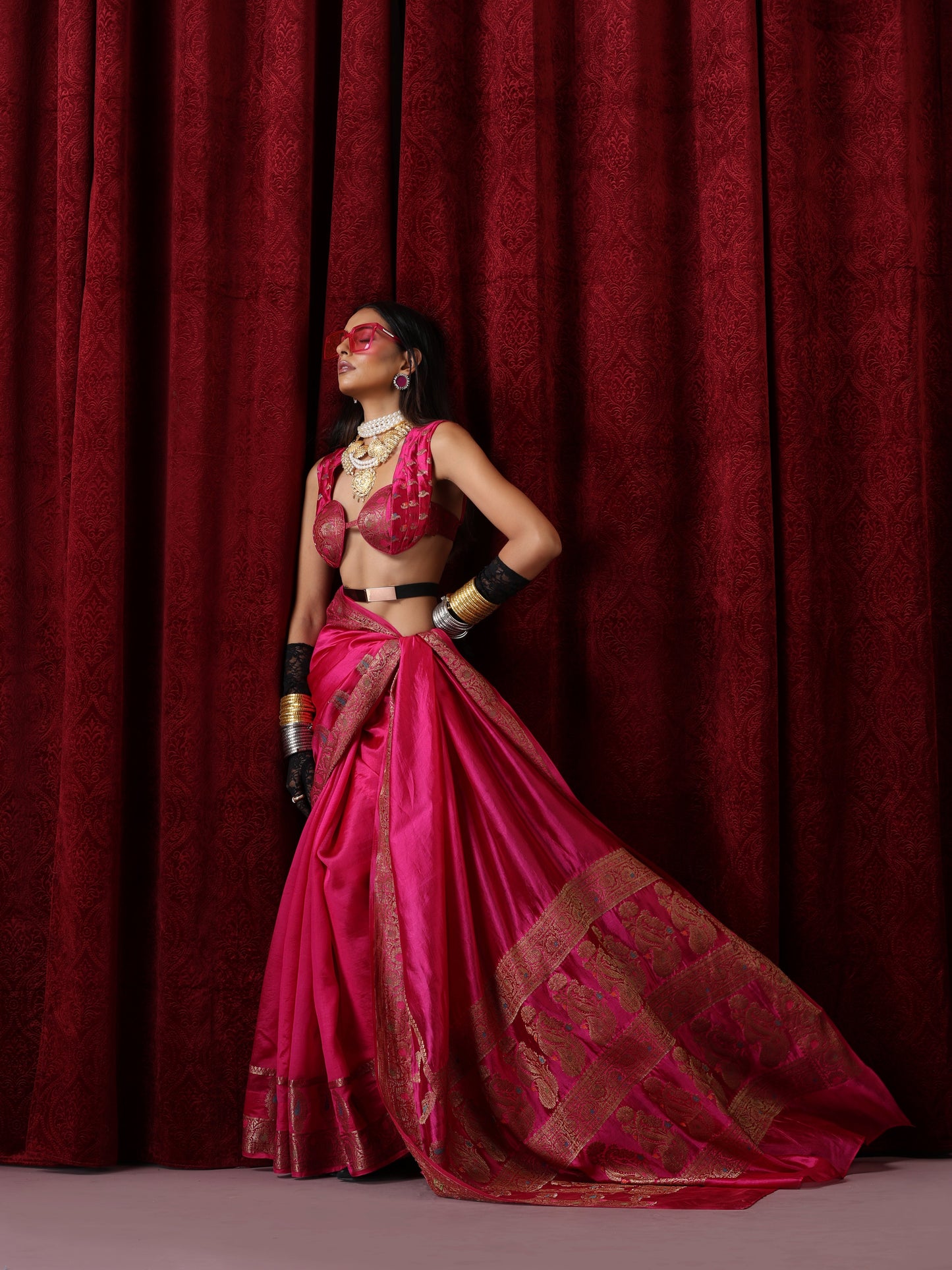Dhiyona ST Banarasi Meena Kari Pink Pure Silk Saree with Blouse Fabric
