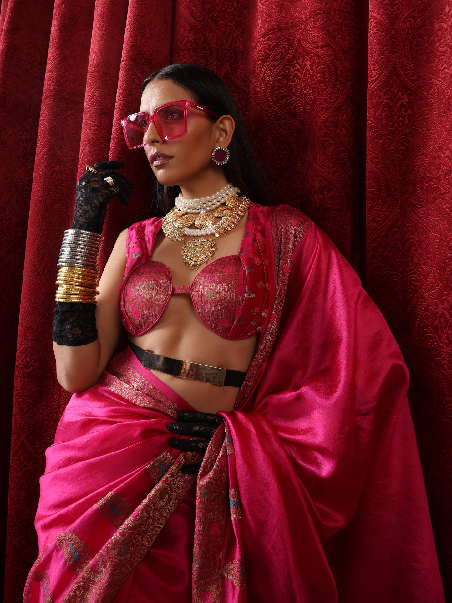 Dhiyona ST Banarasi Meena Kari Pink Pure Silk Saree with Blouse Fabric