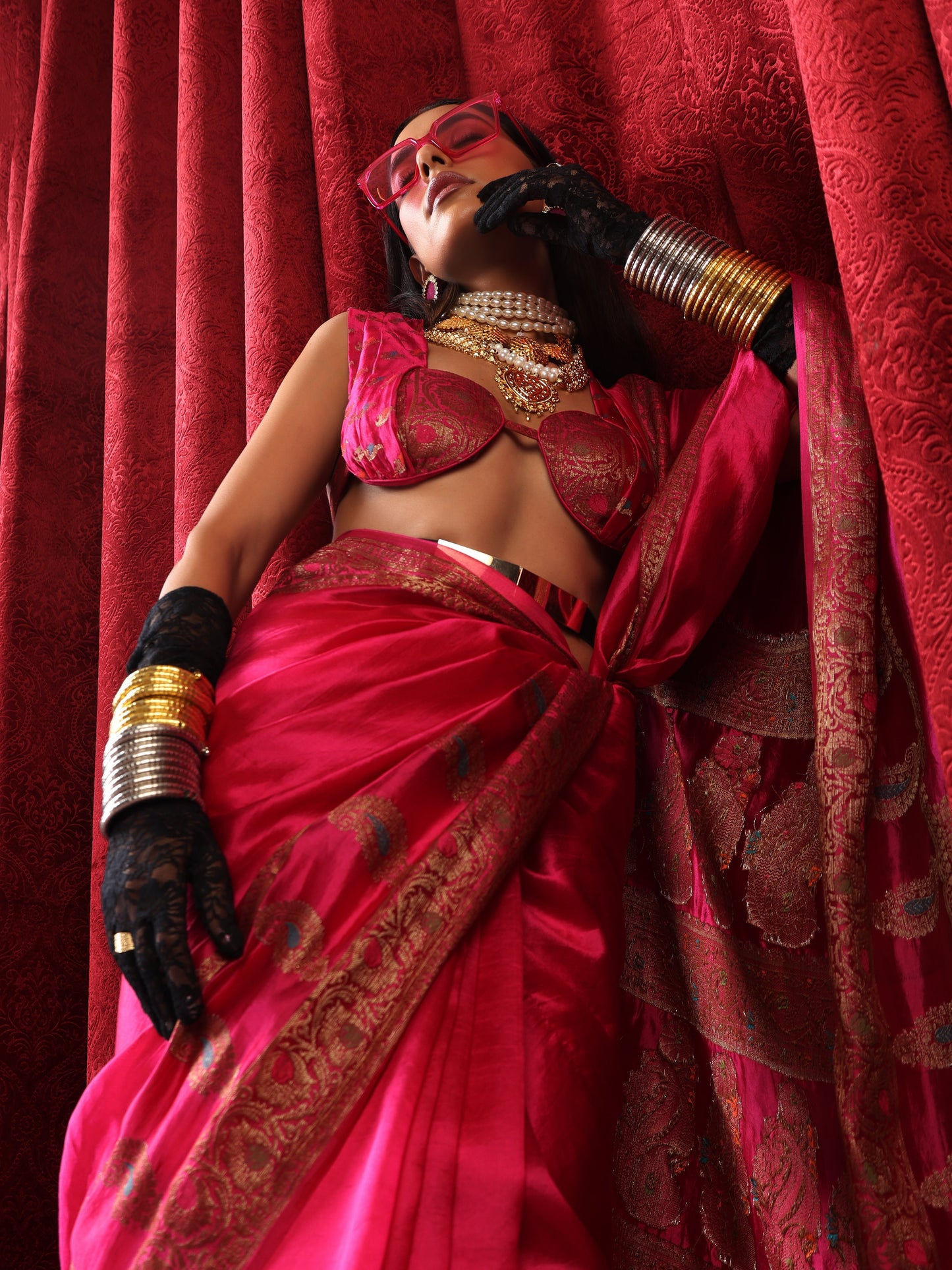 Dhiyona ST Banarasi Meena Kari Pink Pure Silk Saree with Blouse Fabric