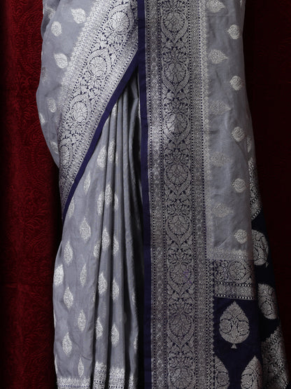 Dhiyona ST Blue and Silver Georgette Silk Saree with Blouse Fabric