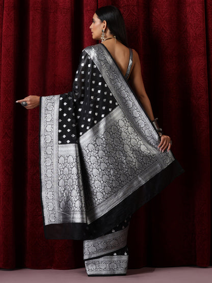 Dhiyona ST Black and Silver Pure Georgette Saree with Blouse Fabric