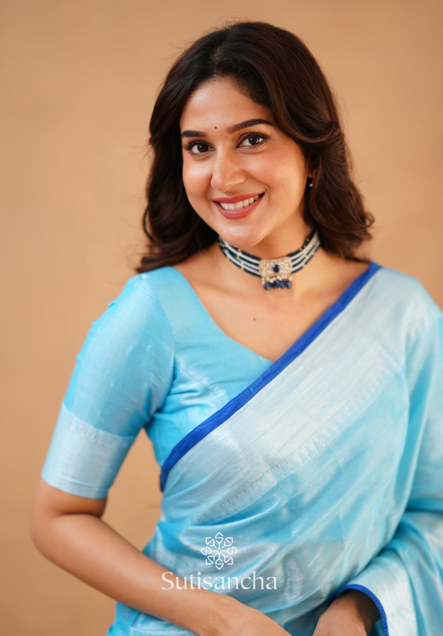 Dhiyona SS Sutisancha Aqua Blue Handloom Cotton Tissue Saree