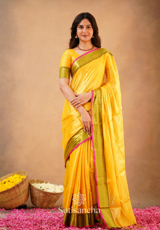 Dhiyona SS Sutisancha Yellow Handloom Cotton Tissue Saree