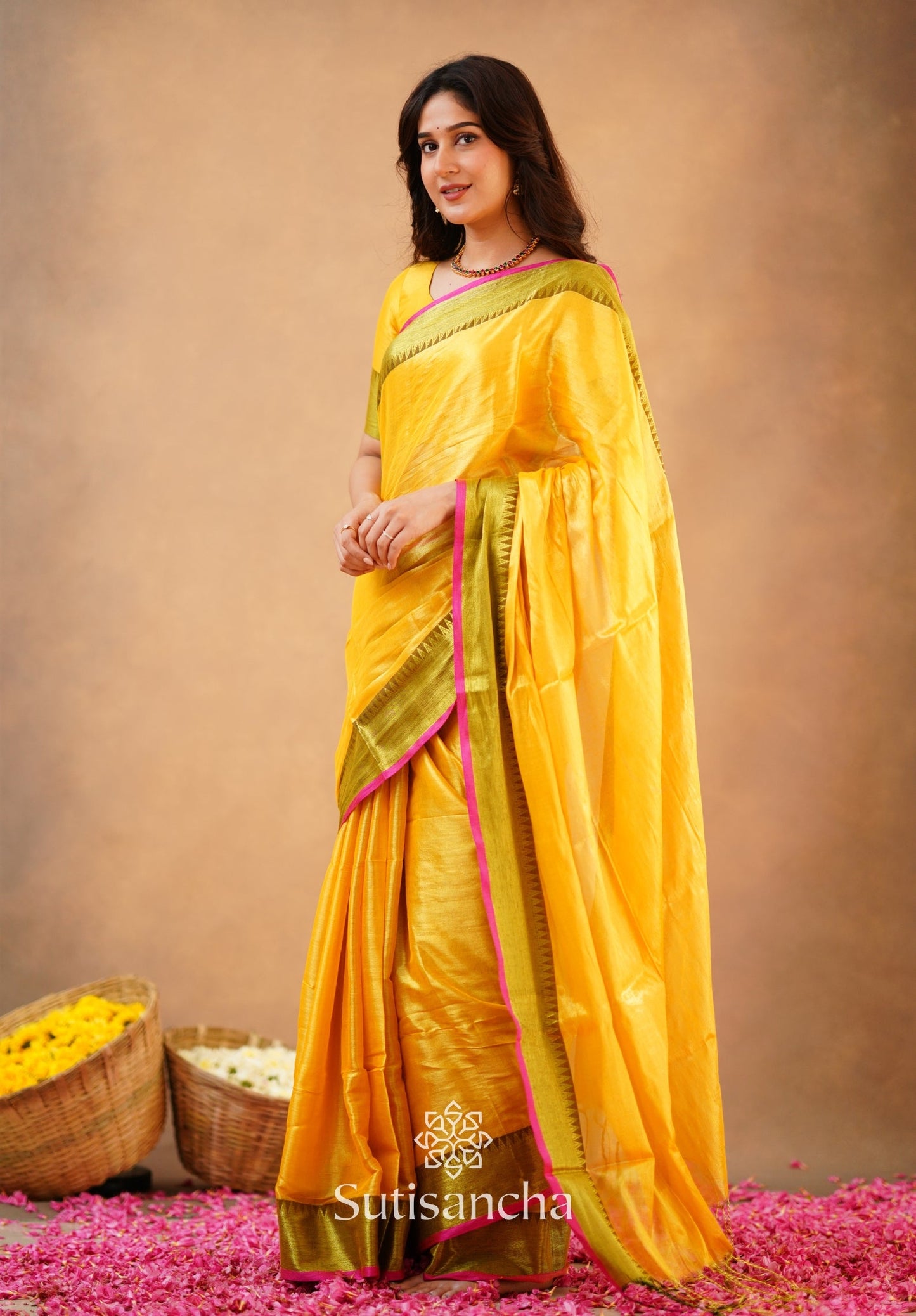 Dhiyona SS Sutisancha Yellow Handloom Cotton Tissue Saree