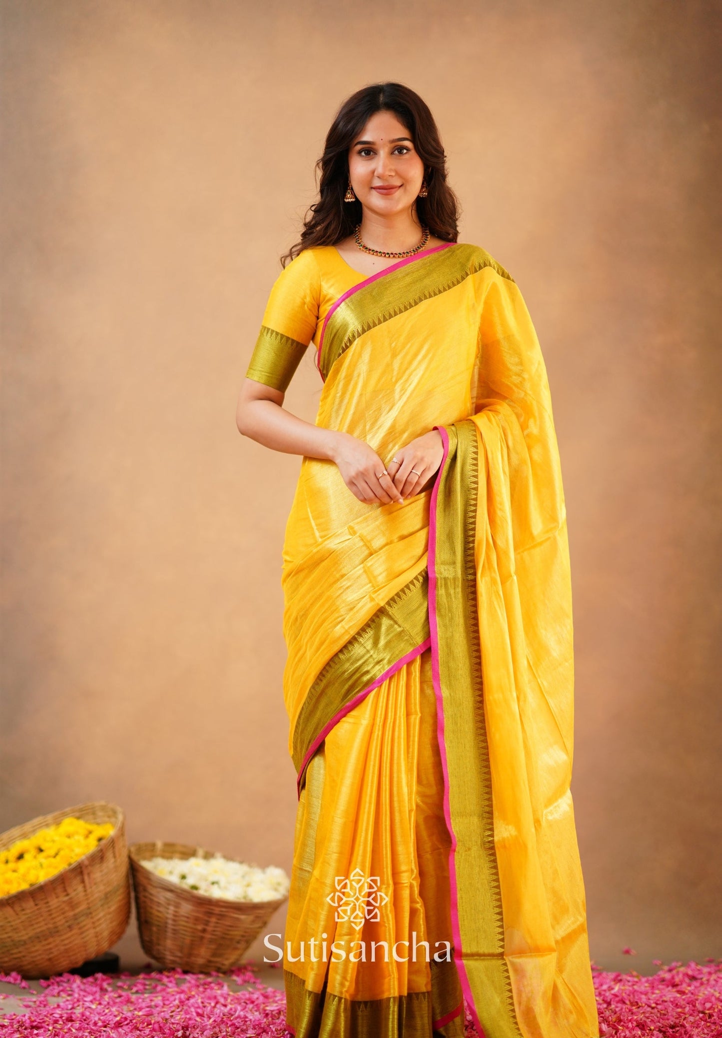 Dhiyona SS Sutisancha Yellow Handloom Cotton Tissue Saree