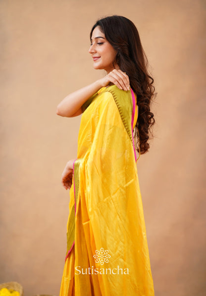 Dhiyona SS Sutisancha Yellow Handloom Cotton Tissue Saree