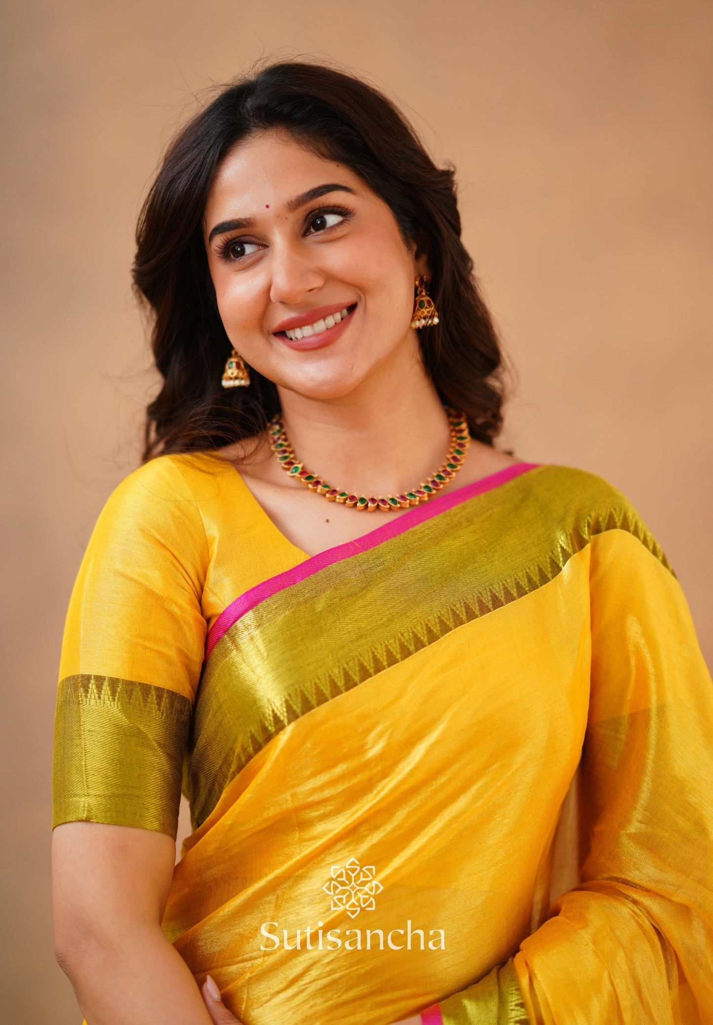 Dhiyona SS Sutisancha Yellow Handloom Cotton Tissue Saree