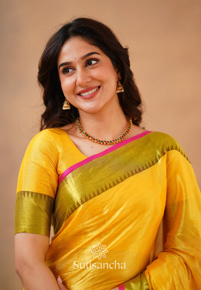 Dhiyona SS Sutisancha Yellow Handloom Cotton Tissue Saree