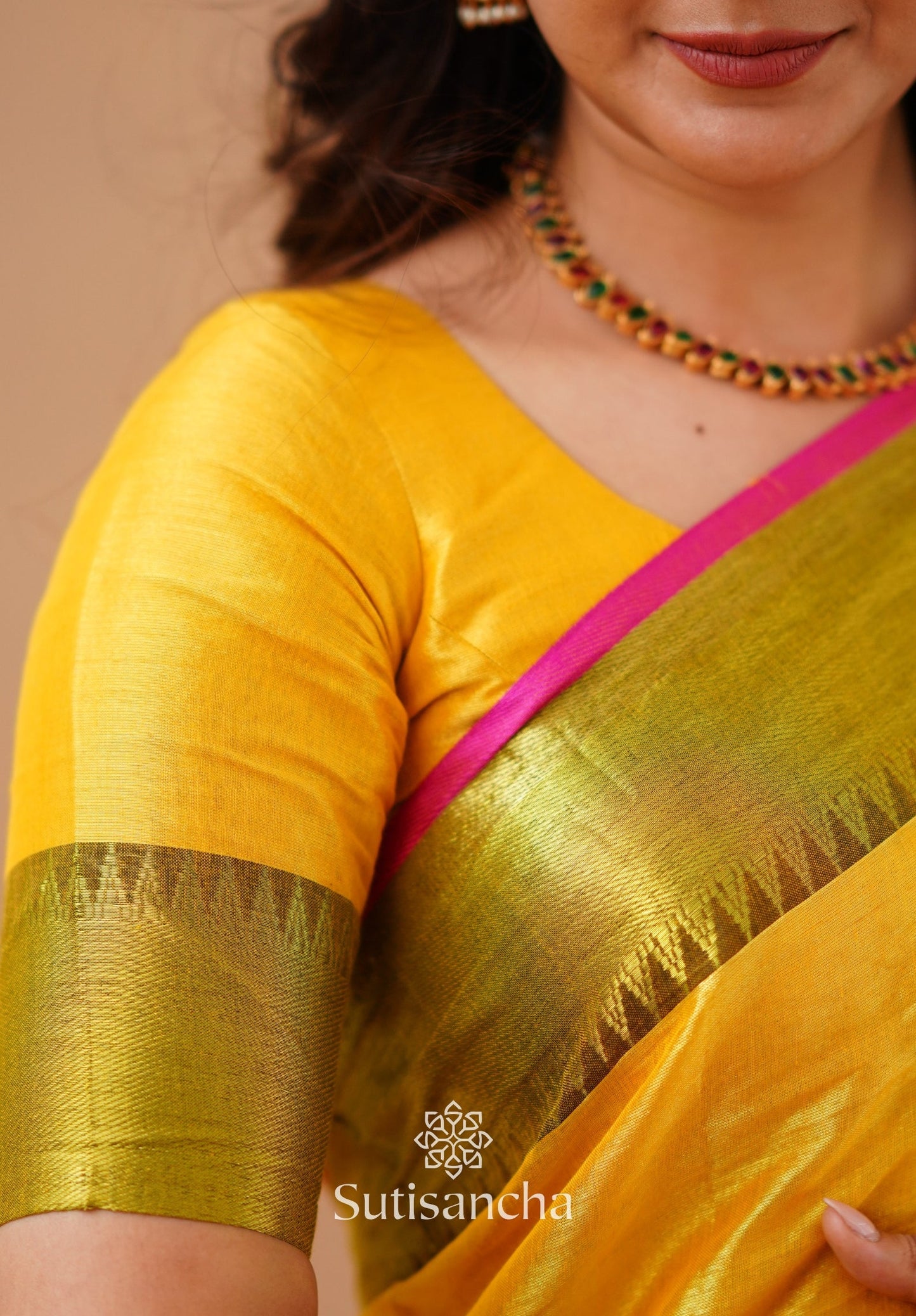 Dhiyona SS Sutisancha Yellow Handloom Cotton Tissue Saree