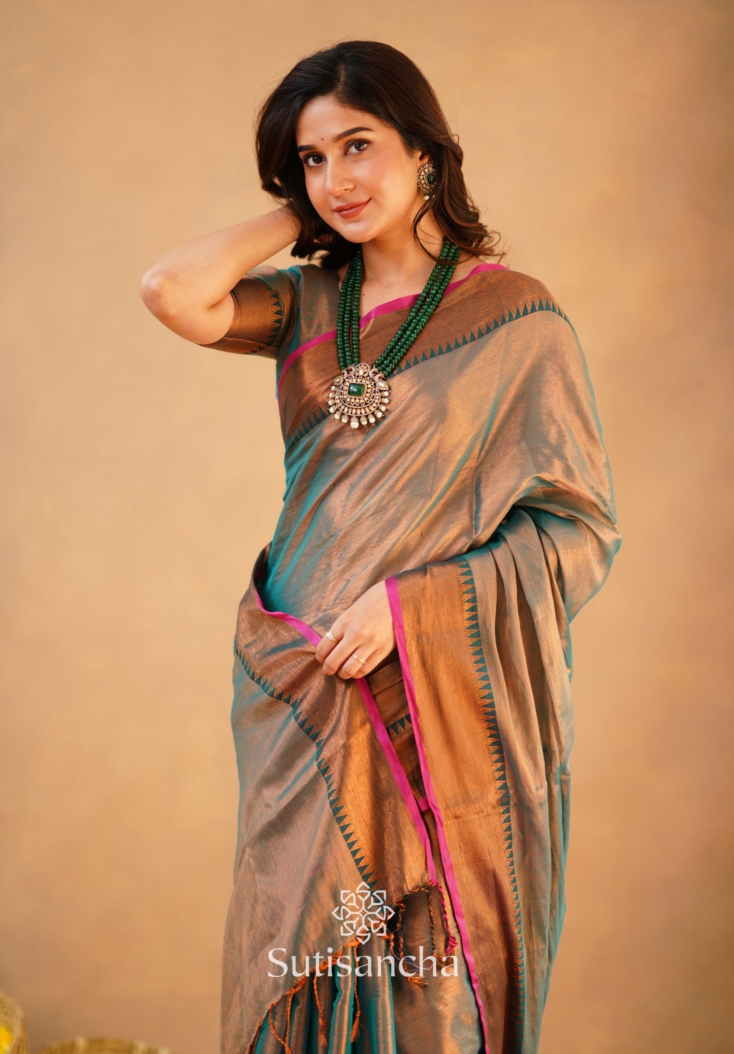 Dhiyona SS Sutisancha Rama Green Handloom Cotton Tissue Saree