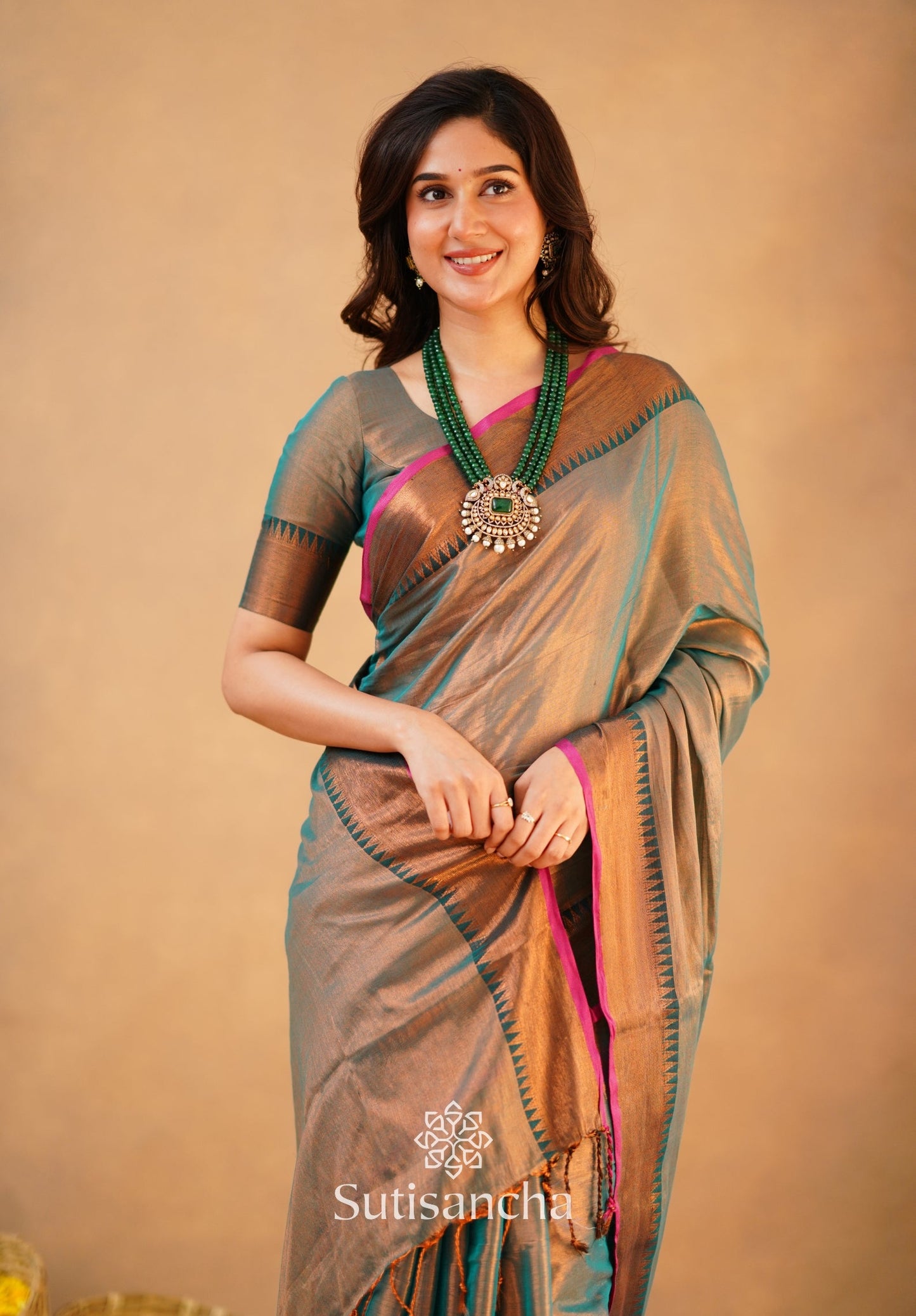 Dhiyona SS Sutisancha Rama Green Handloom Cotton Tissue Saree