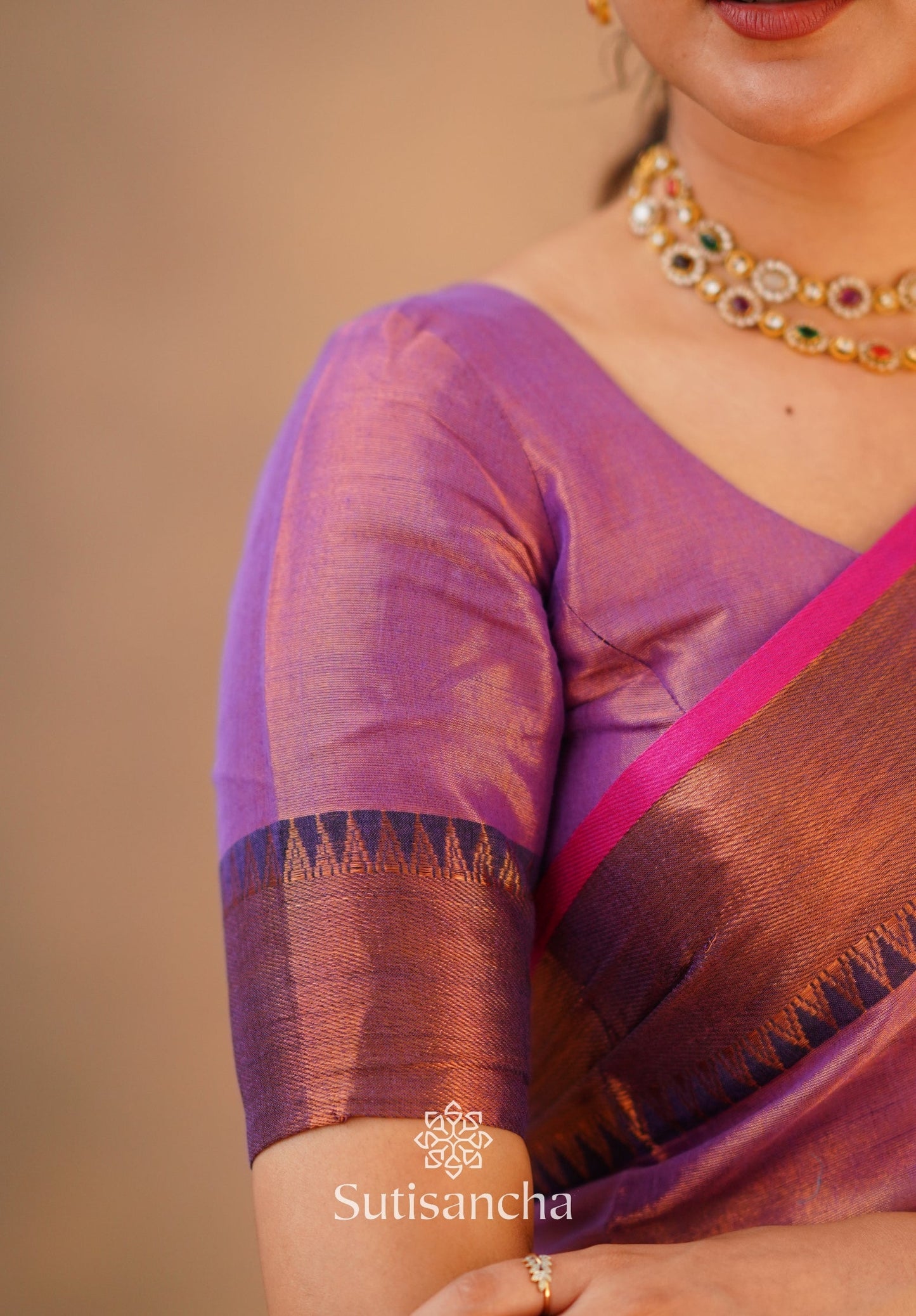 Dhiyona SS Sutisancha Onion Pink Handloom Cotton Tissue Saree