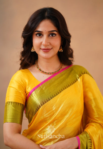 Dhiyona SS Sutisancha Yellow Handloom Cotton Tissue Saree