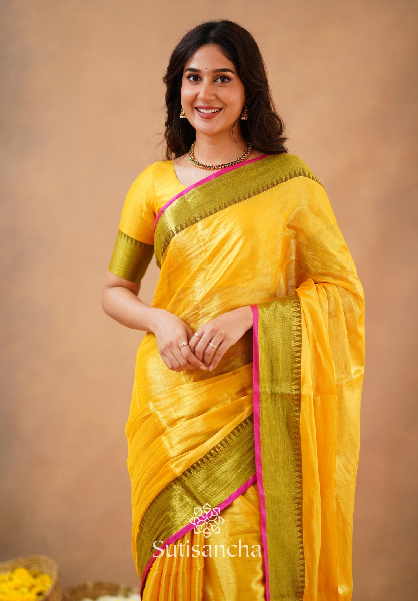 Dhiyona SS Sutisancha Yellow Handloom Cotton Tissue Saree
