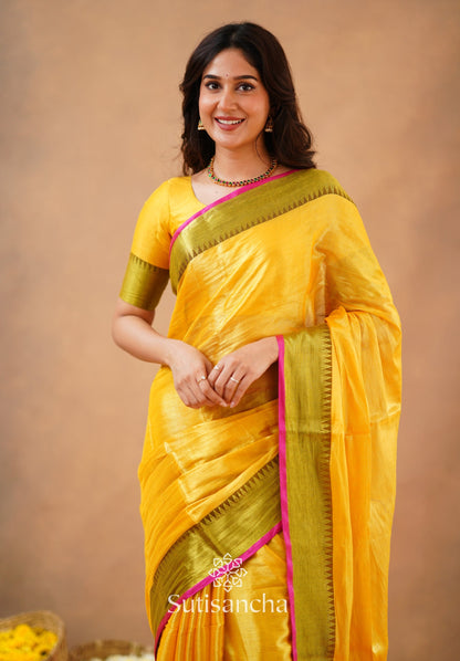 Dhiyona SS Sutisancha Yellow Handloom Cotton Tissue Saree