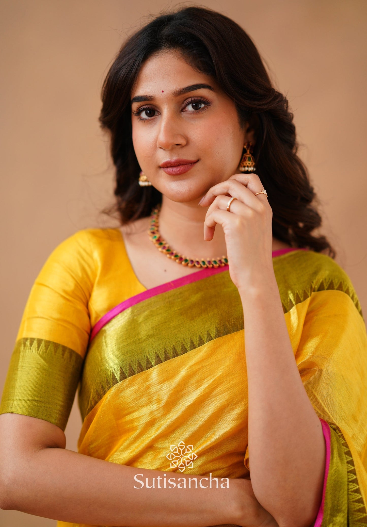 Dhiyona SS Sutisancha Yellow Handloom Cotton Tissue Saree