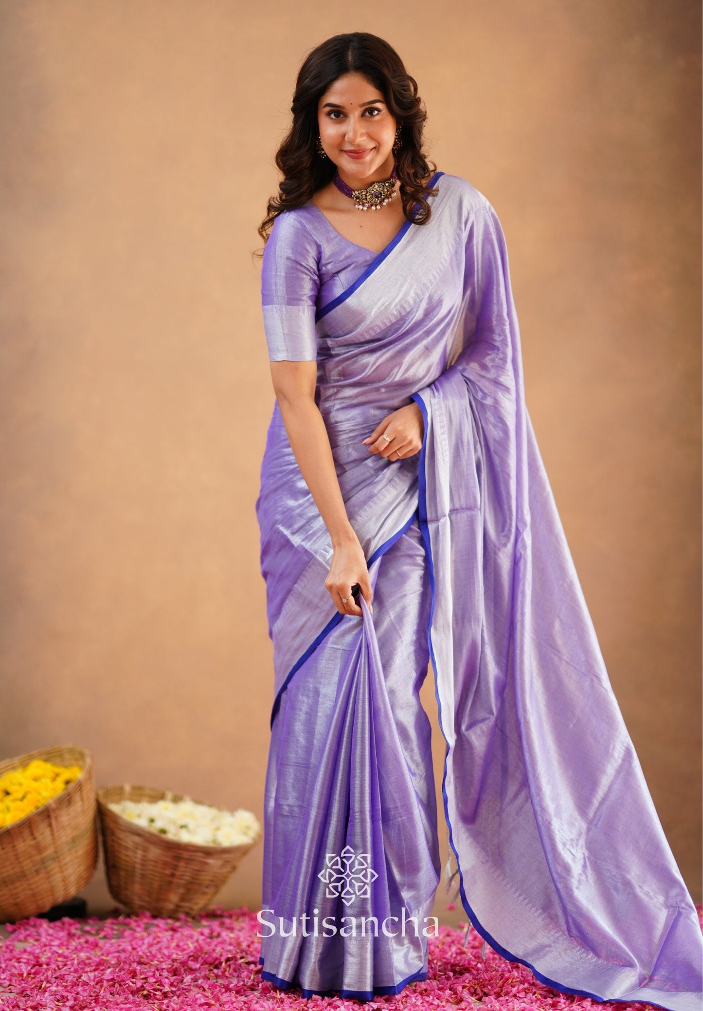 Dhiyona SS Sutisancha Lavender Handloom Cotton Tissue Saree