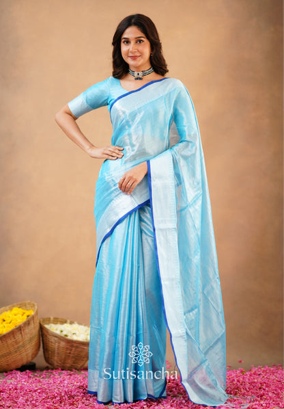 Dhiyona SS Sutisancha Aqua Blue Handloom Cotton Tissue Saree