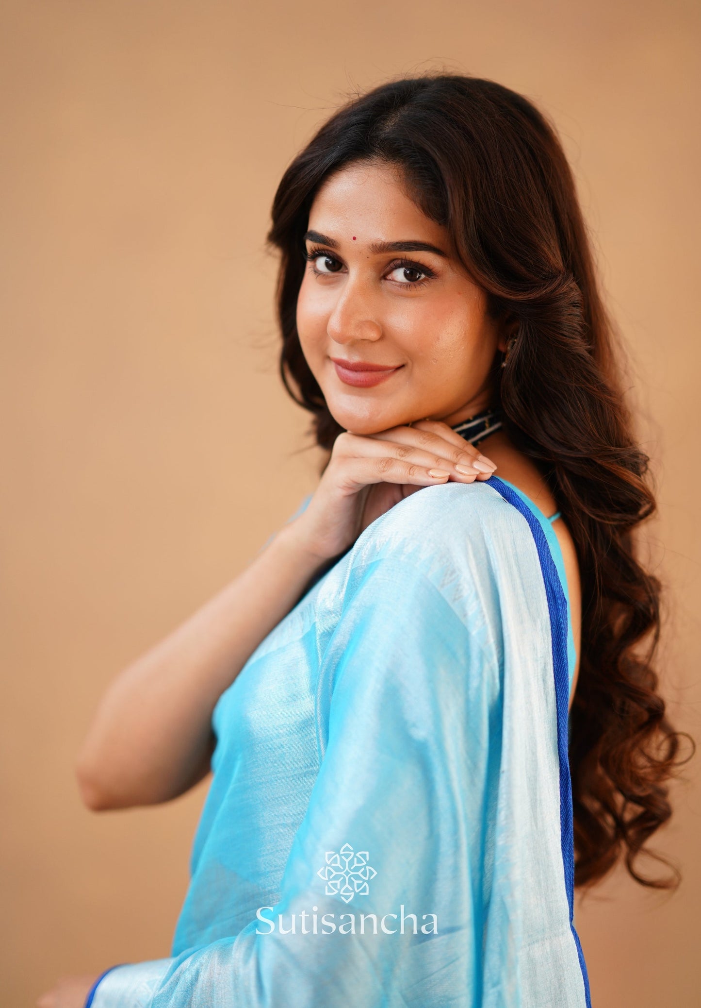 Dhiyona SS Sutisancha Aqua Blue Handloom Cotton Tissue Saree