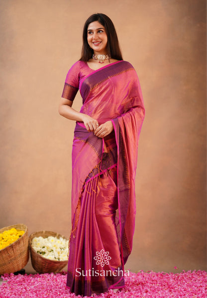 Dhiyona SS Sutisancha Peach Handloom Cotton Tissue Saree
