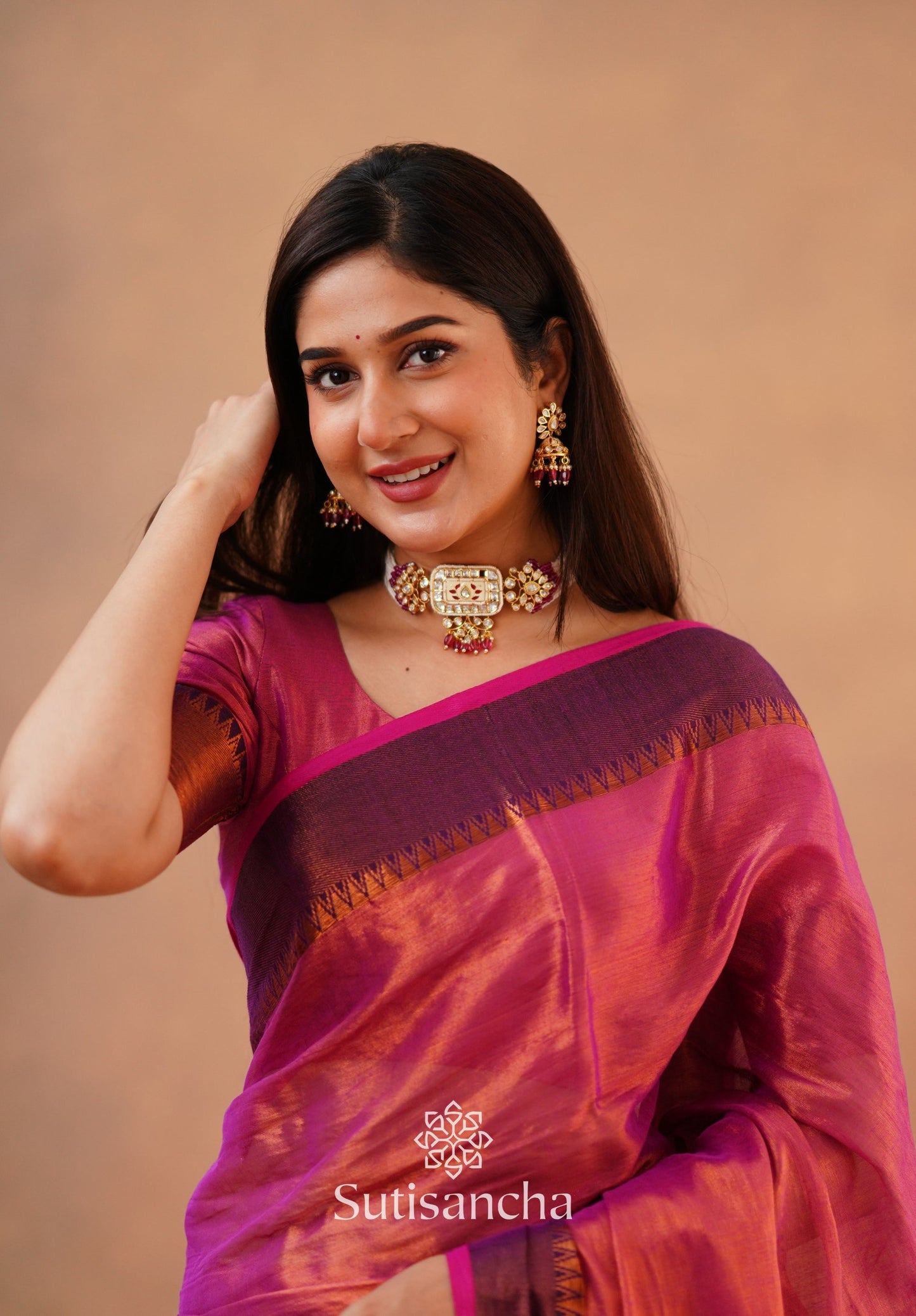 Dhiyona SS Sutisancha Peach Handloom Cotton Tissue Saree