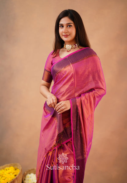 Dhiyona SS Sutisancha Peach Handloom Cotton Tissue Saree