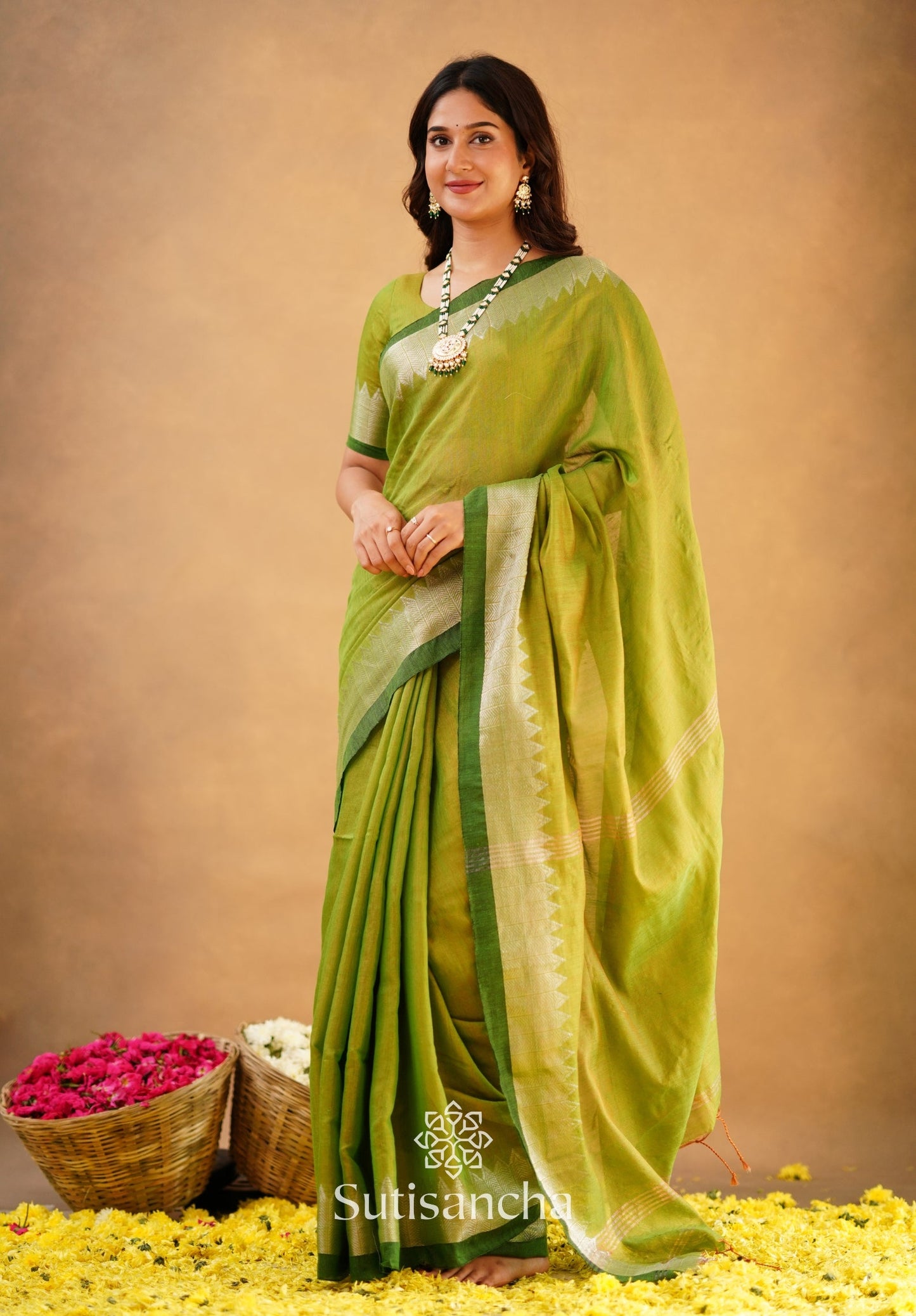 Dhiyona SS Sutisancha Parrot Handloom Cotton Designer Tissue Saree