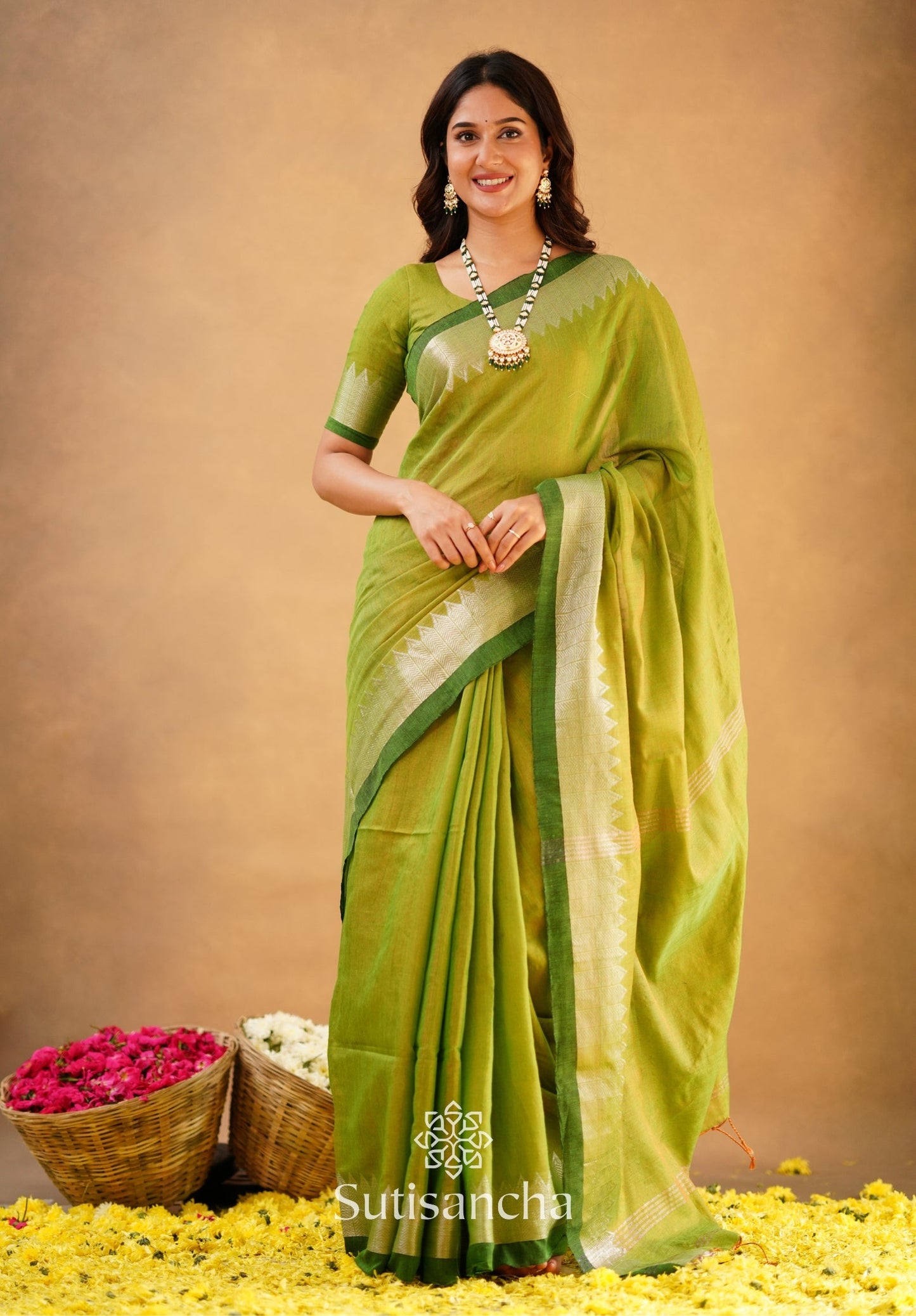 Dhiyona SS Sutisancha Parrot Handloom Cotton Designer Tissue Saree