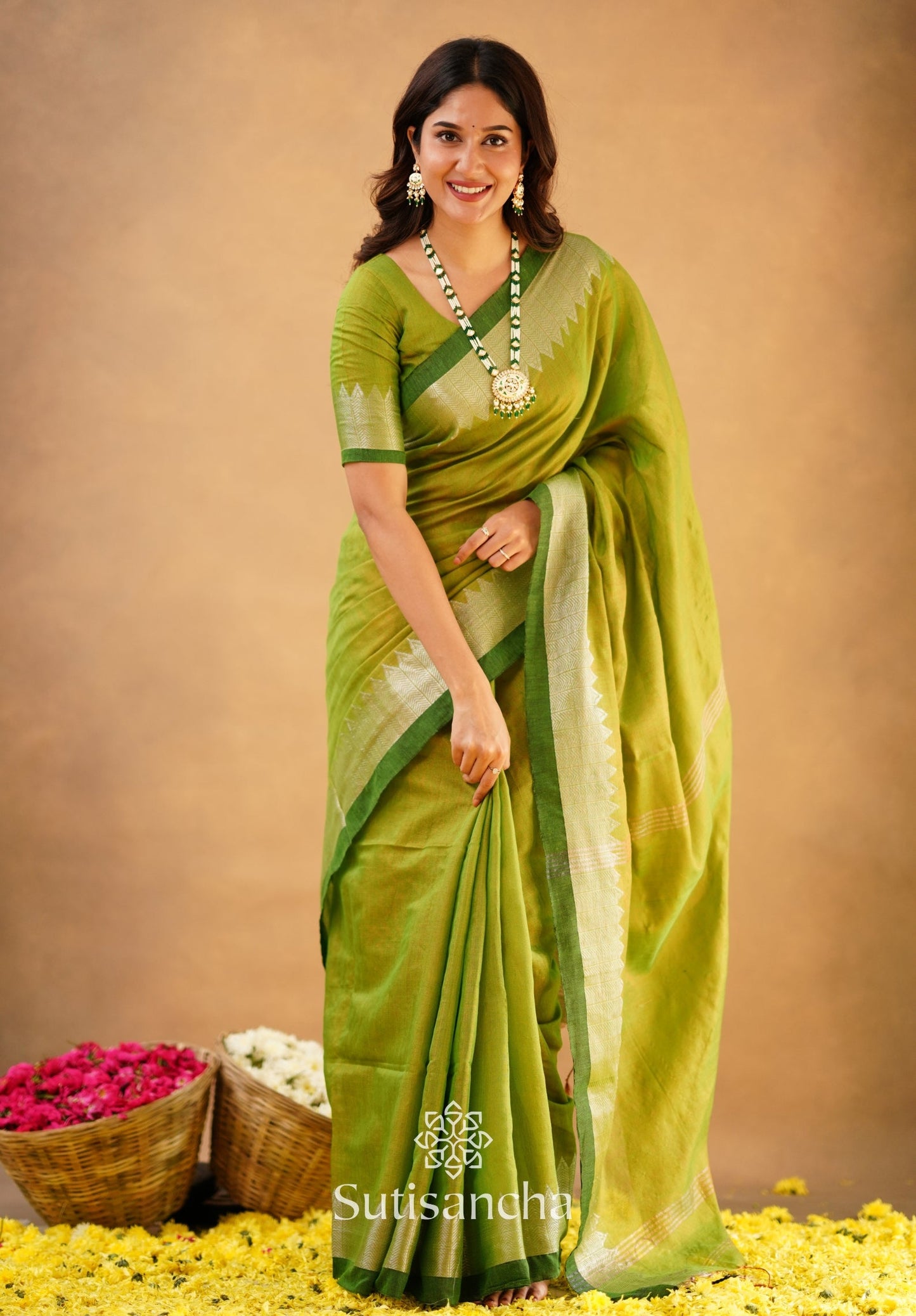 Dhiyona SS Sutisancha Parrot Handloom Cotton Designer Tissue Saree