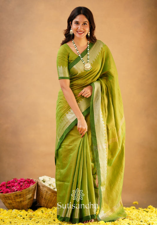 Dhiyona SS Sutisancha Parrot Handloom Cotton Designer Tissue Saree