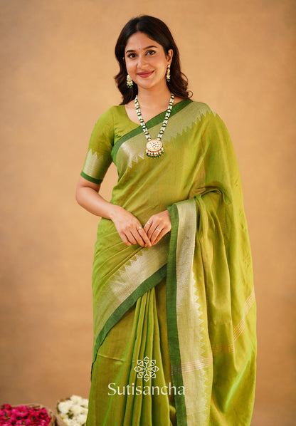 Dhiyona SS Sutisancha Parrot Handloom Cotton Designer Tissue Saree