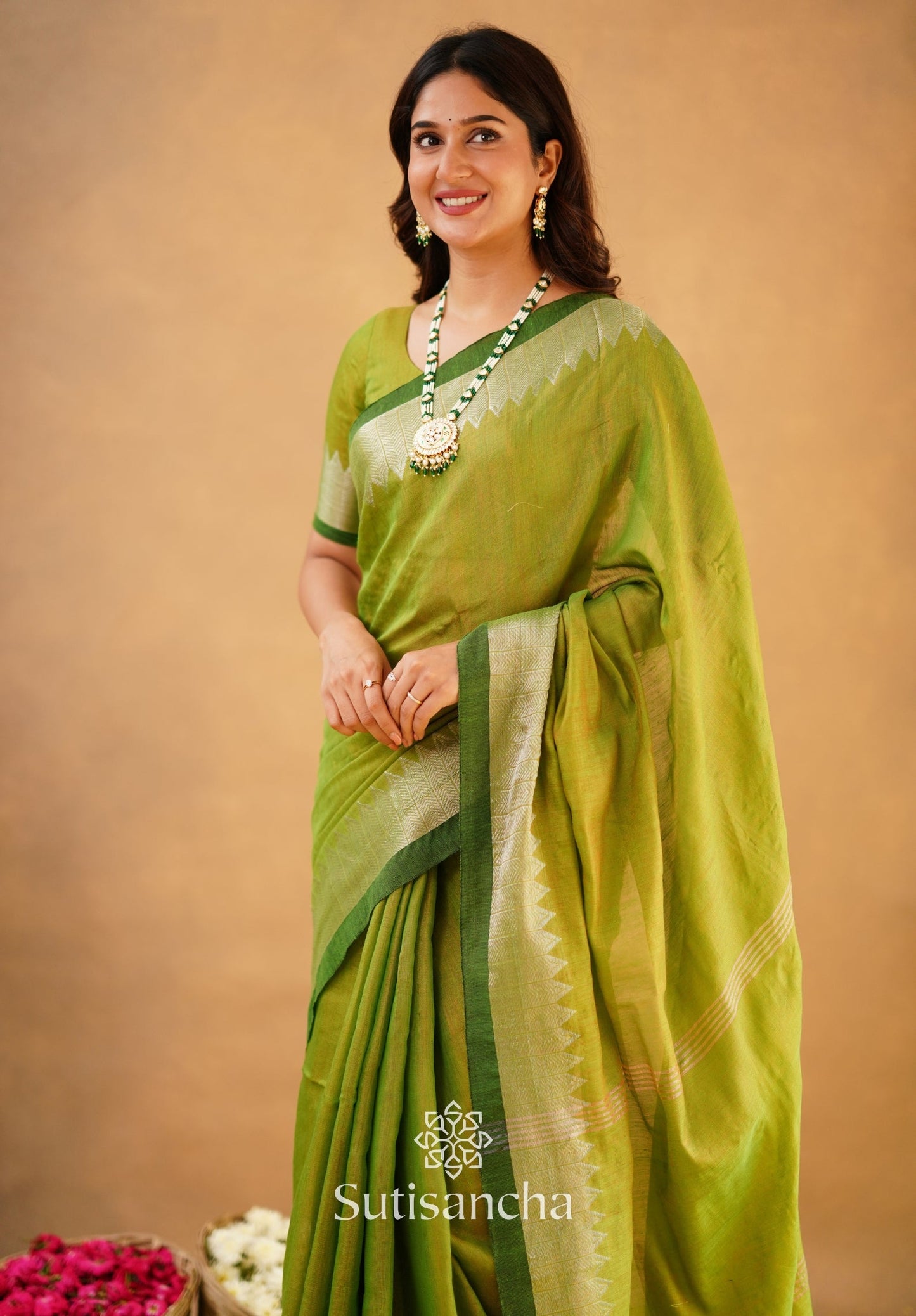 Dhiyona SS Sutisancha Parrot Handloom Cotton Designer Tissue Saree